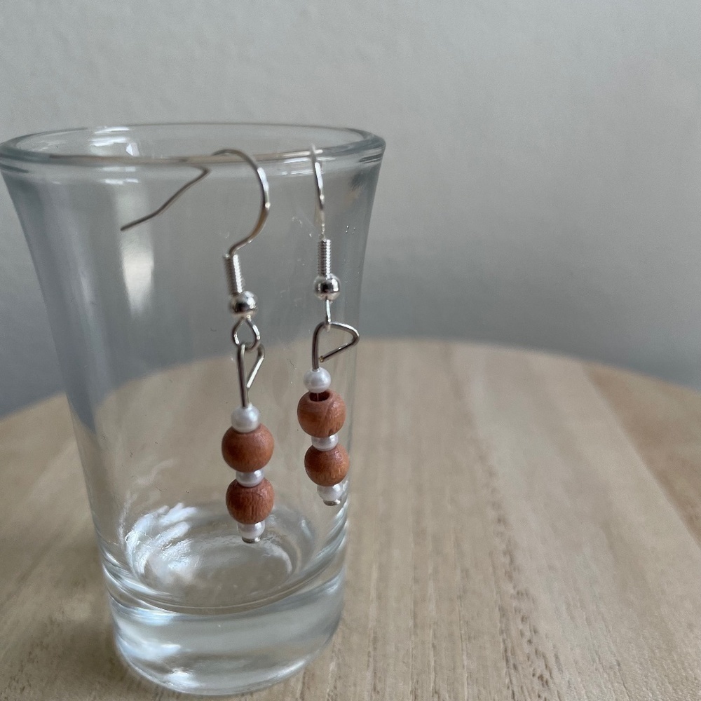 Tan Pearl Beaded Earrings